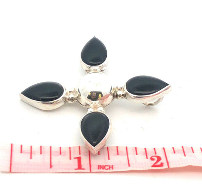 Mid Century Taxco Mexico 926 Sterling Silver Pear Black Onyx Pendant Brooch