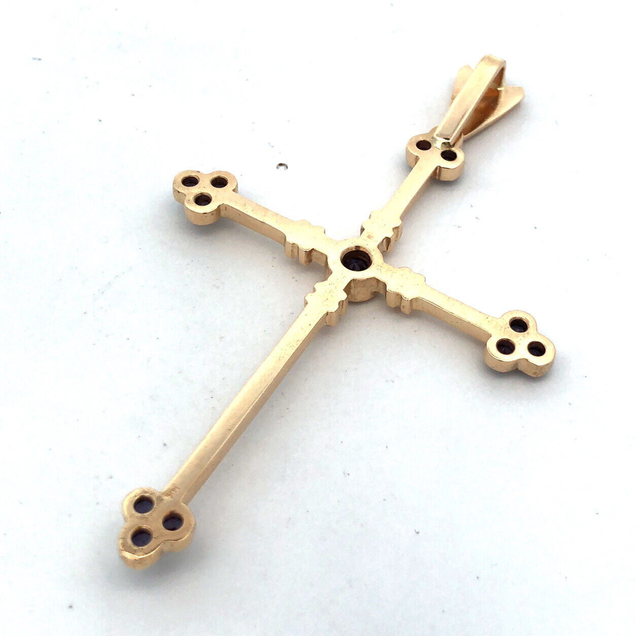 Large 14K Yellow Gold Round Mystic Topaz Statement Cross Religious Pendant