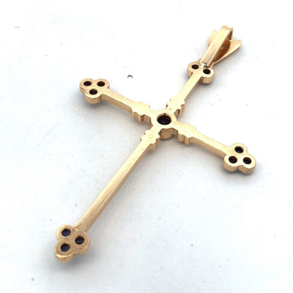 Large 14K Yellow Gold Round Mystic Topaz Statement Cross Religious Pendant