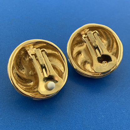 Vintage Vogue Bijoux Italy Gold Tone Art Glass Enamel Statement Clip On Earrings