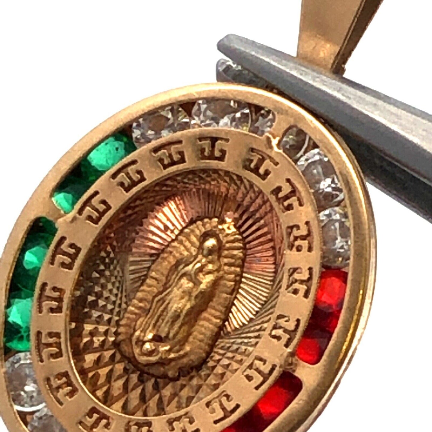 Designer AVI 14K Yellow Gold Round White Red Green CZ Guadeloupe Oval Pendant