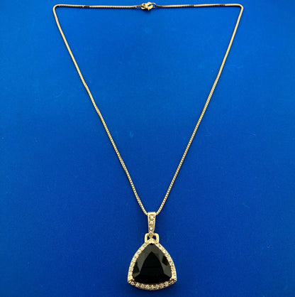 Custom 18K Yellow Gold Large Trillion Cut Lab Created Sapphire Diamond Pendant