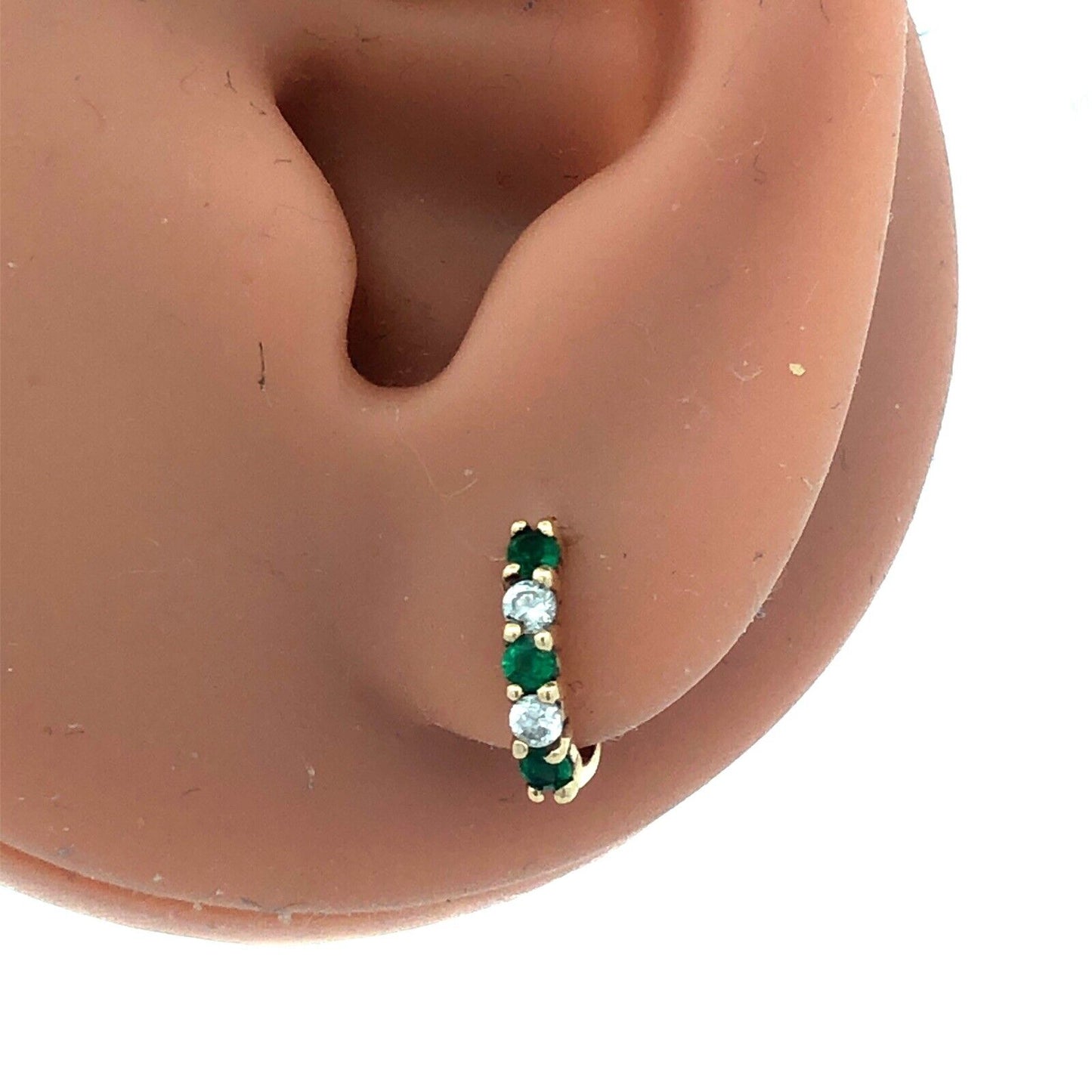 10K Yellow Gold Designer Round Cubic Zirconia Green Emerald Drop Stud Earrings