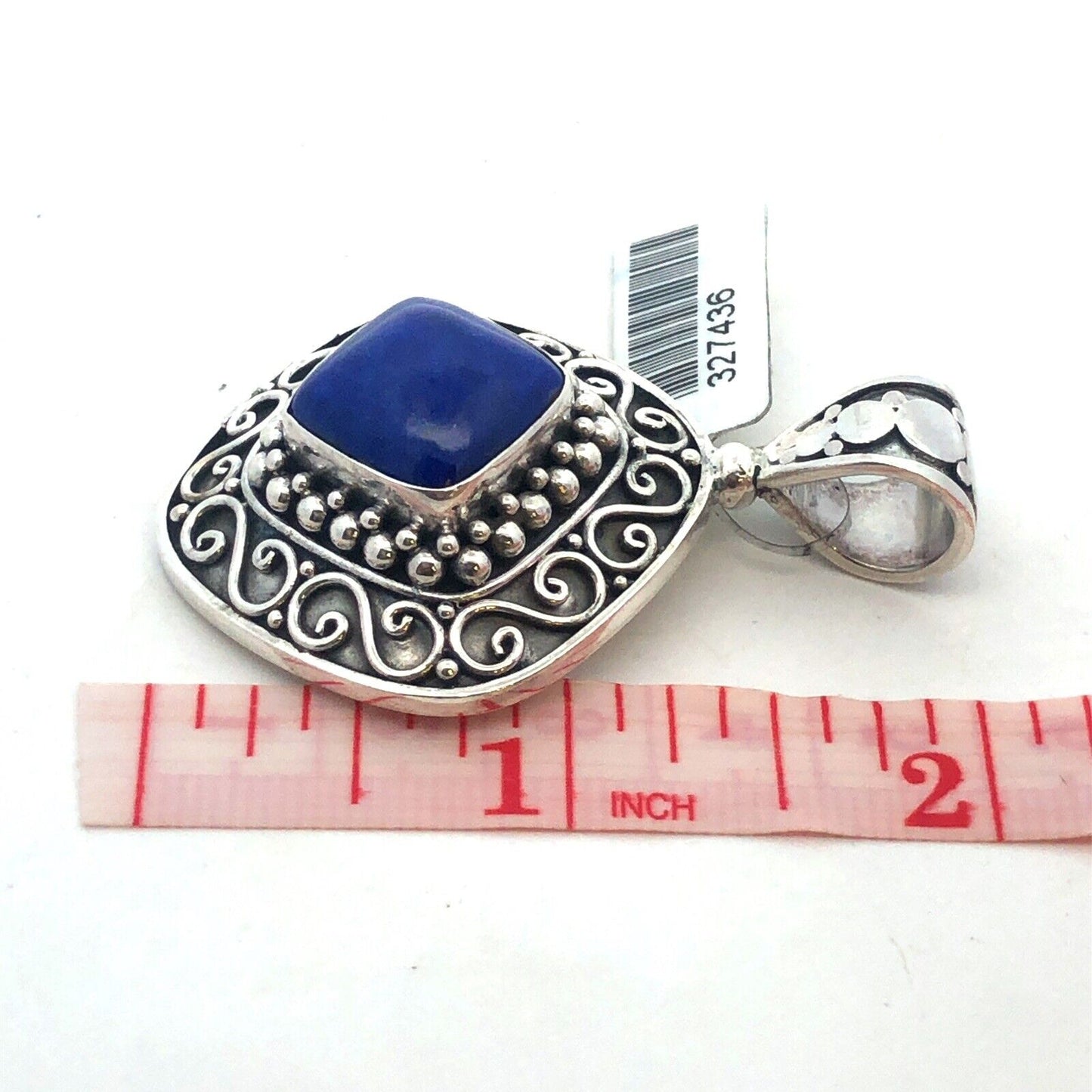 Designer BA 925 Sterling Silver Square Lapis Lazuli Scroll Statement Pendant