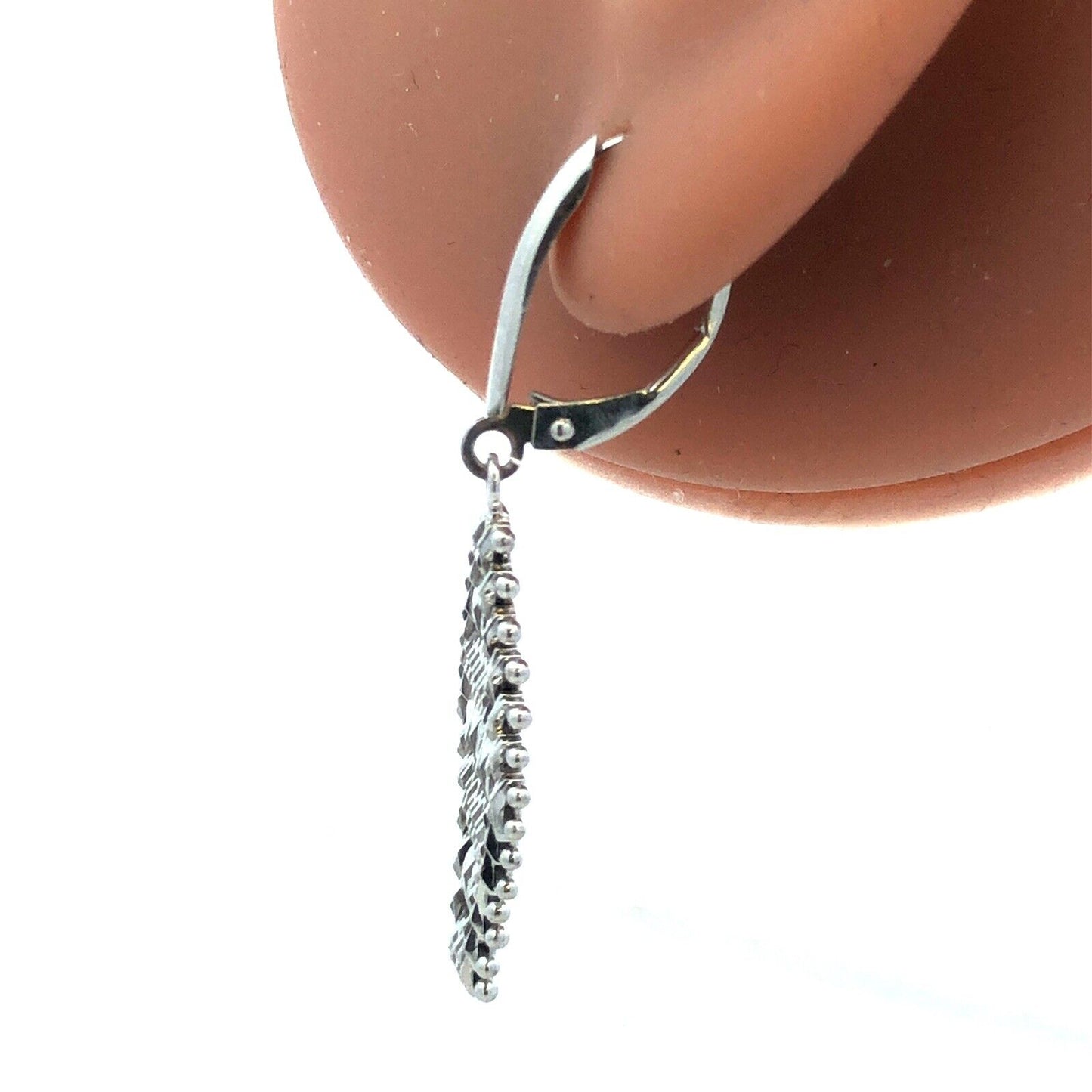 Designer IG Mexico 14K White Gold Diamond Cut Chain Drop Dangle Earrings