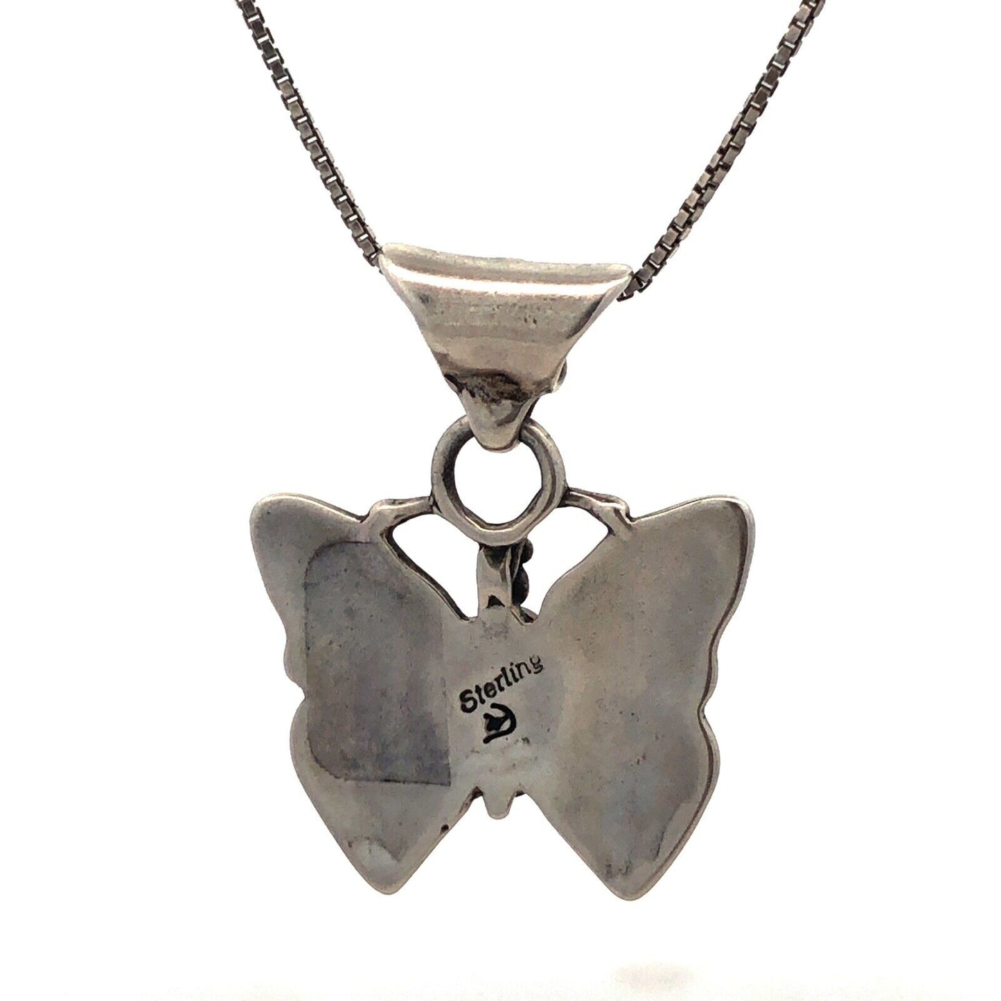 Native American 925 Sterling Silver Pink Agate Storyteller Butterfly Necklace