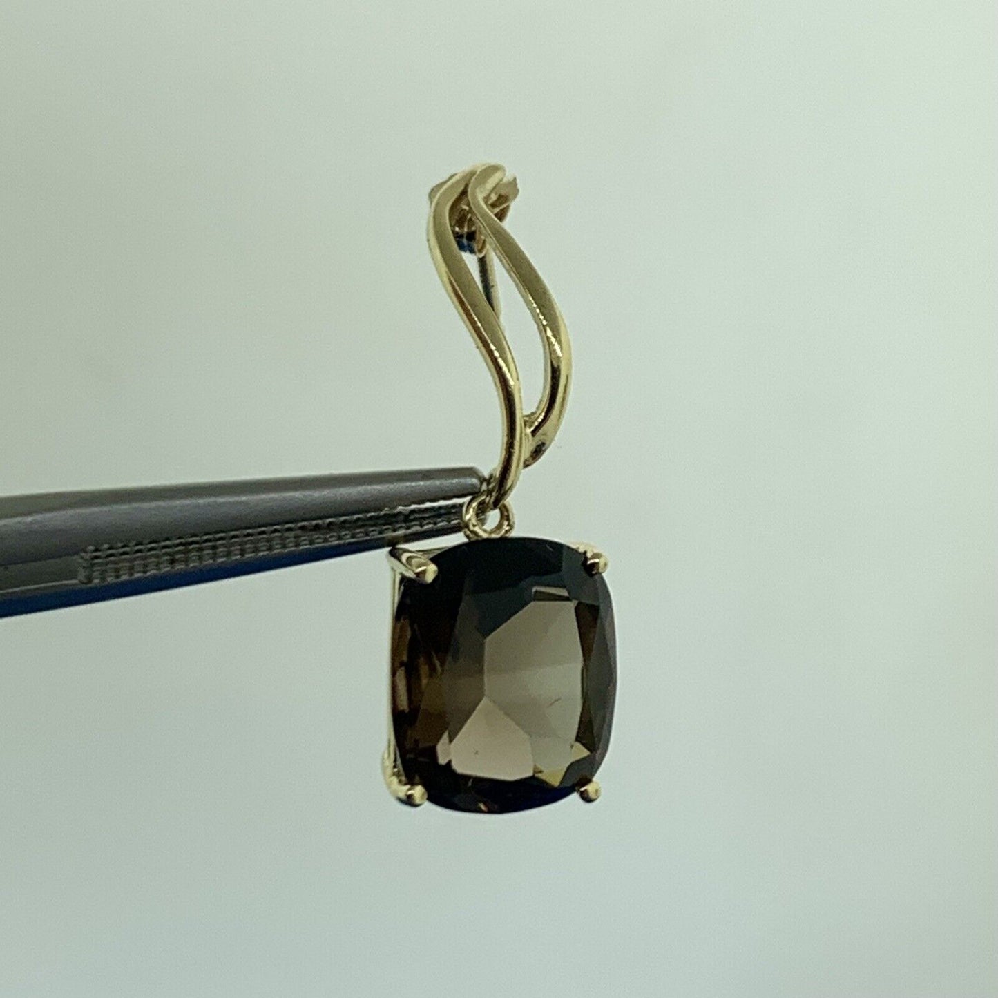 Designer 14K Yellow Gold Oval Smoky Quartz Modernist Twist Dangle Earrings