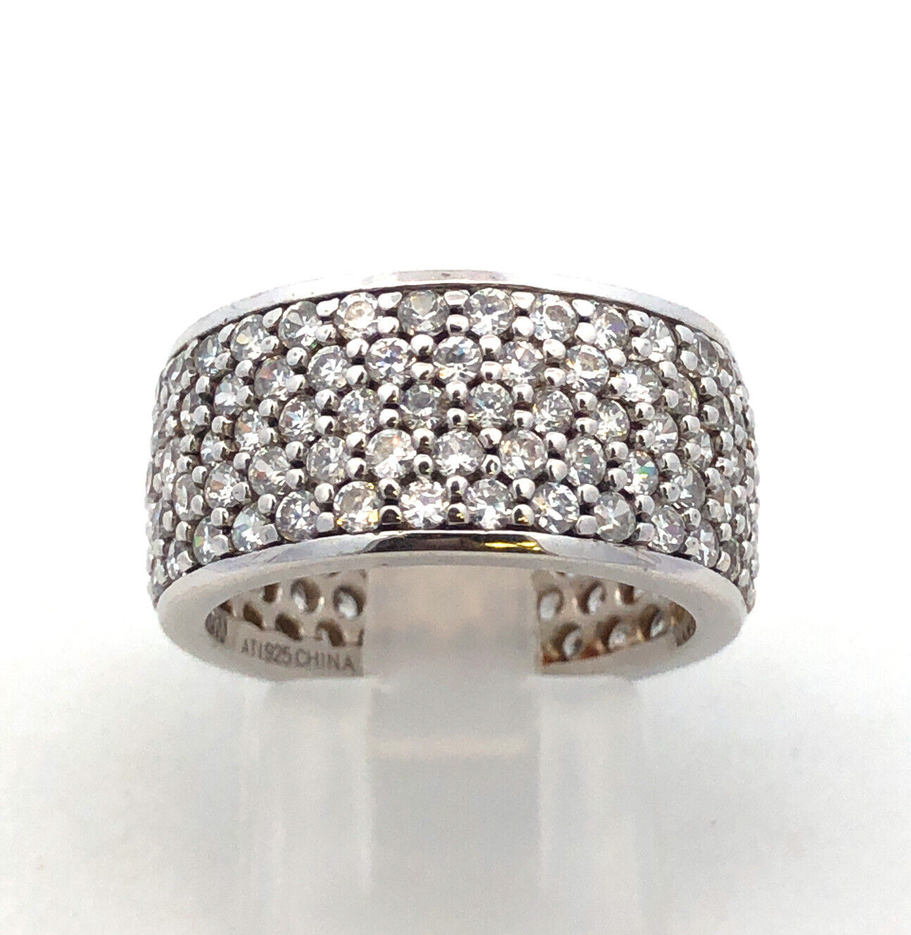 Designer ATI 925 Sterling Silver Round Cubic Zirconia CZ Pave Wide Band Ring