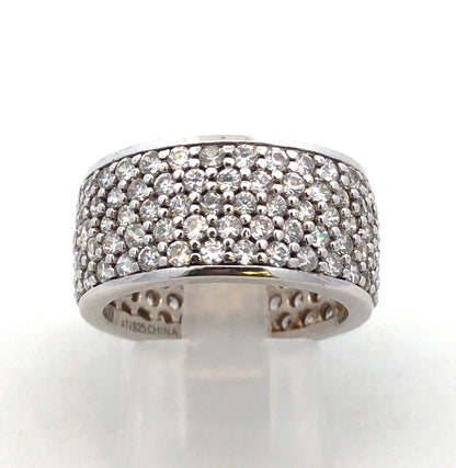 Designer ATI 925 Sterling Silver Round Cubic Zirconia CZ Pave Wide Band Ring