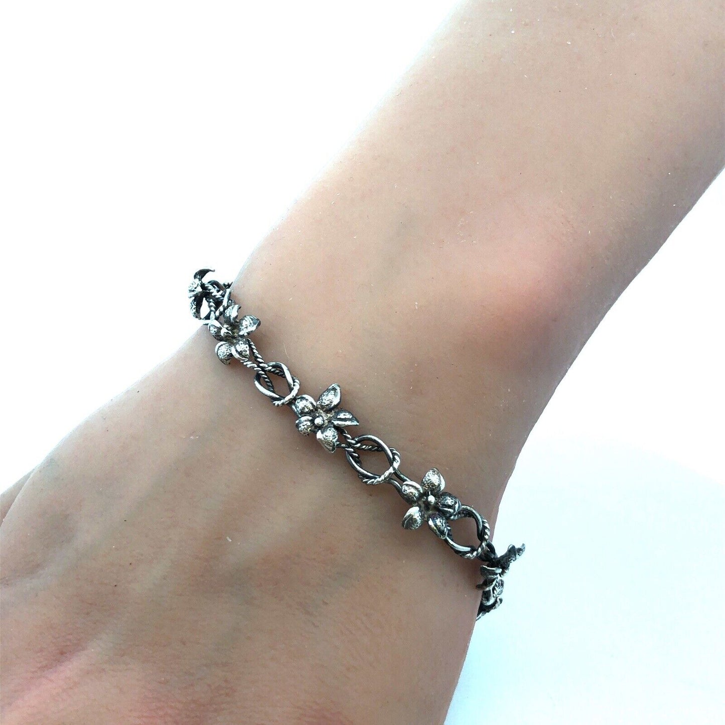 Vintage 925 Sterling Silver Plumeria Flower Floral Hawaiian Tropical Bracelet