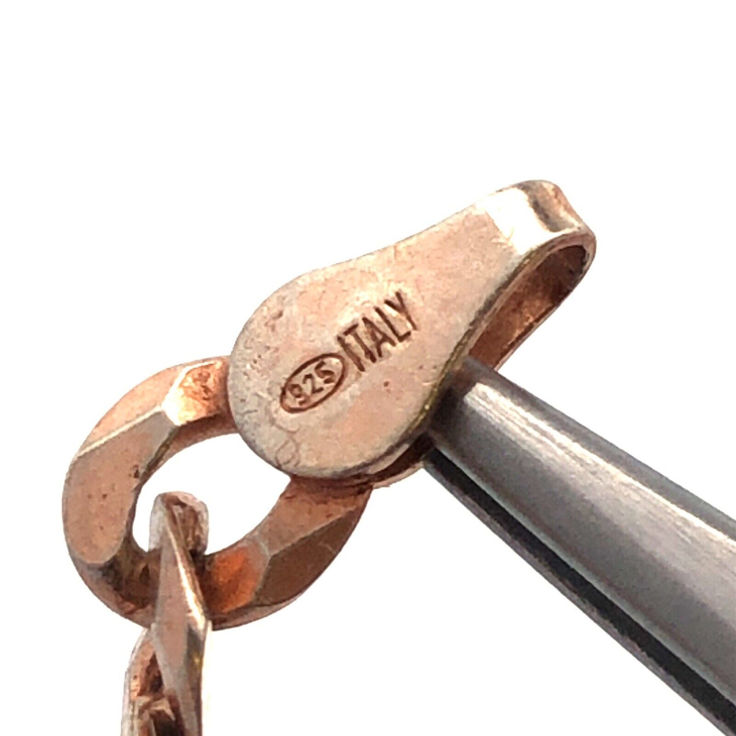 Italy 925 Sterling Silver Rose Gold Tone Curb Cuban Link Chain Bracelet