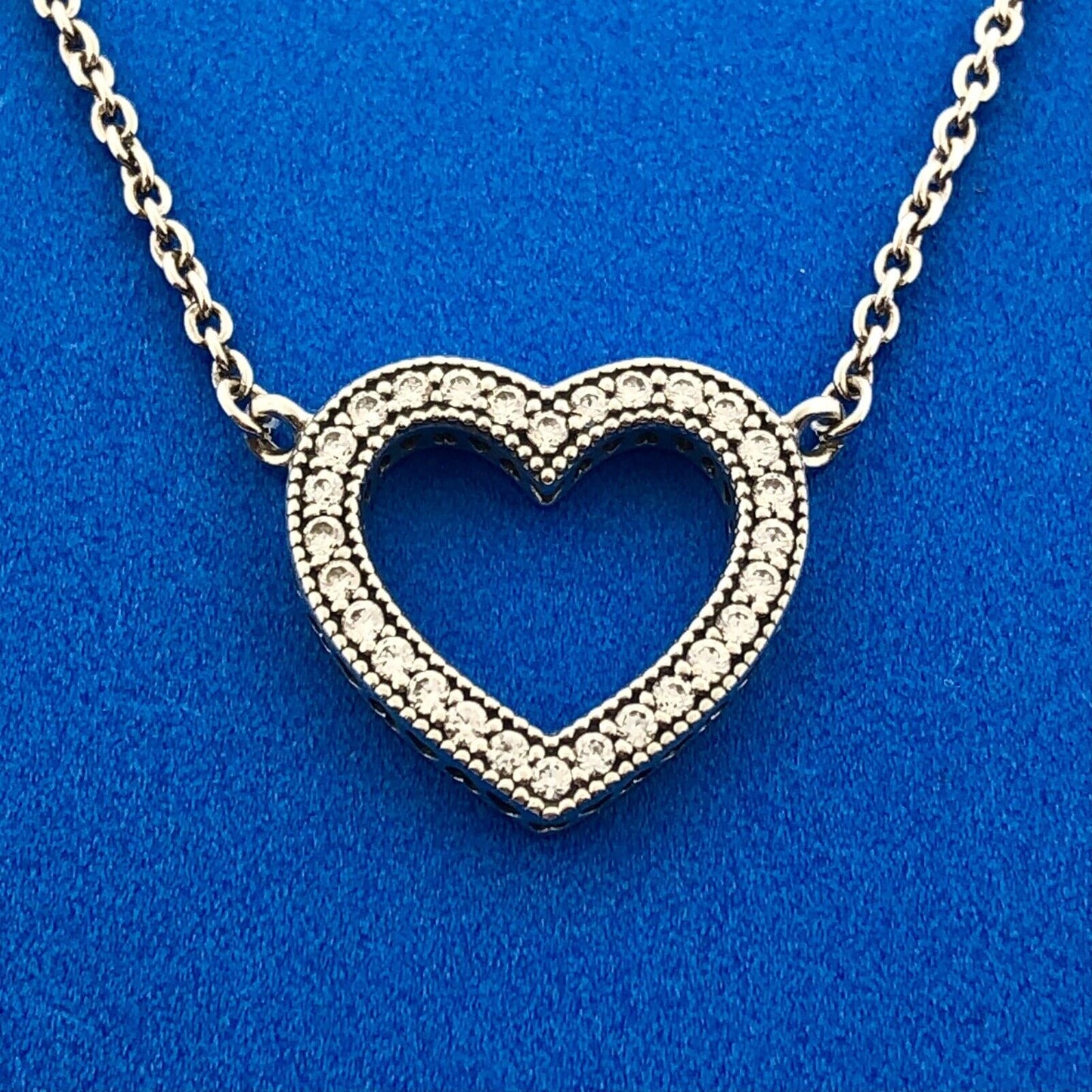 Designer PANDORA ALE Sterling Silver 925 CZ Sparkling Open Heart 17.5" Necklace