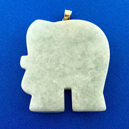 Vintage 14k Yellow Gold Jade Jadeite Chrysoprase Elephant Statement Pendant