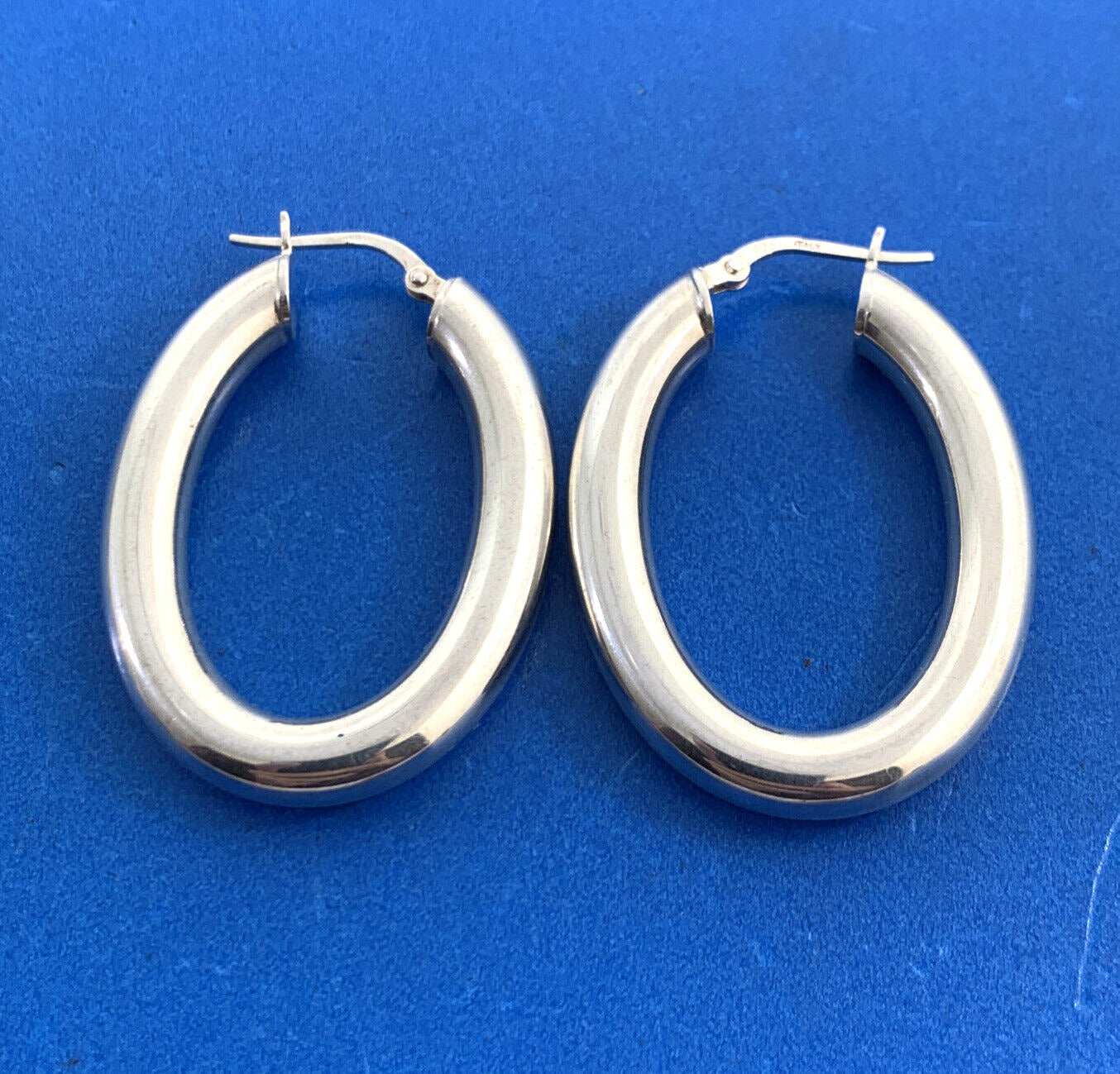 Designer Italy 925 Sterling Silver Large Polished Tubular Oval Hoop Earrings