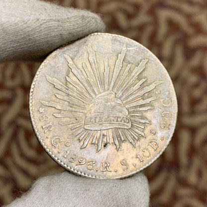 1893 Go Guanajuato 8 Reales R.S. 10 D 20 G .903 Silver Mexico Coin