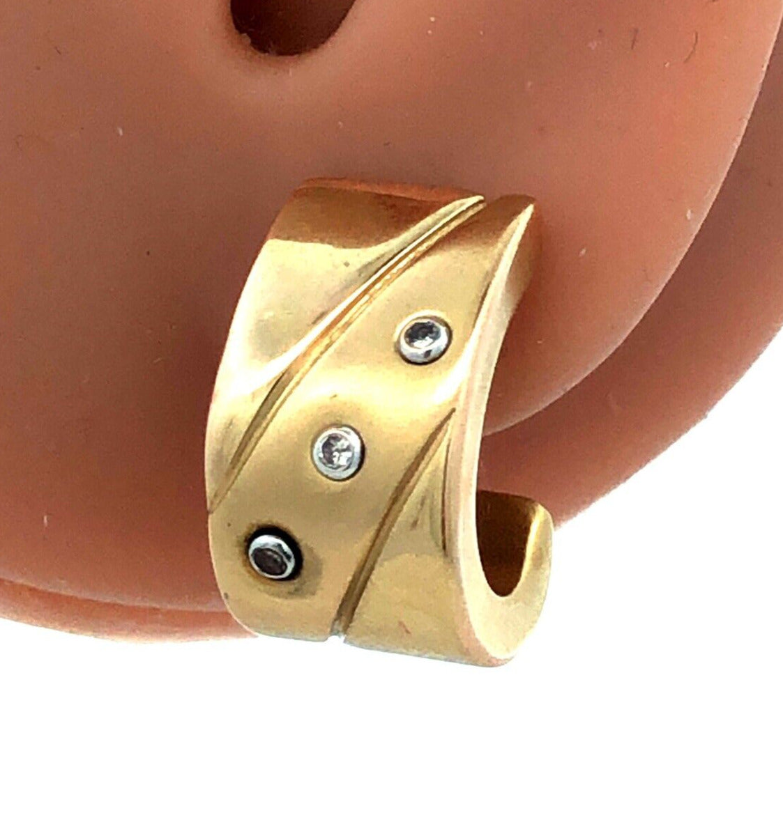 Designer 14K Yellow Gold Round Diamond Modernist Drop Half Hoop Stud Earrings