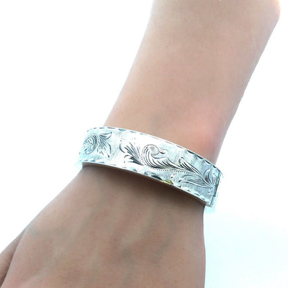 Vintage Designer Mexico 925 Sterling Silver Vine Detail Hinged Bangle Bracelet