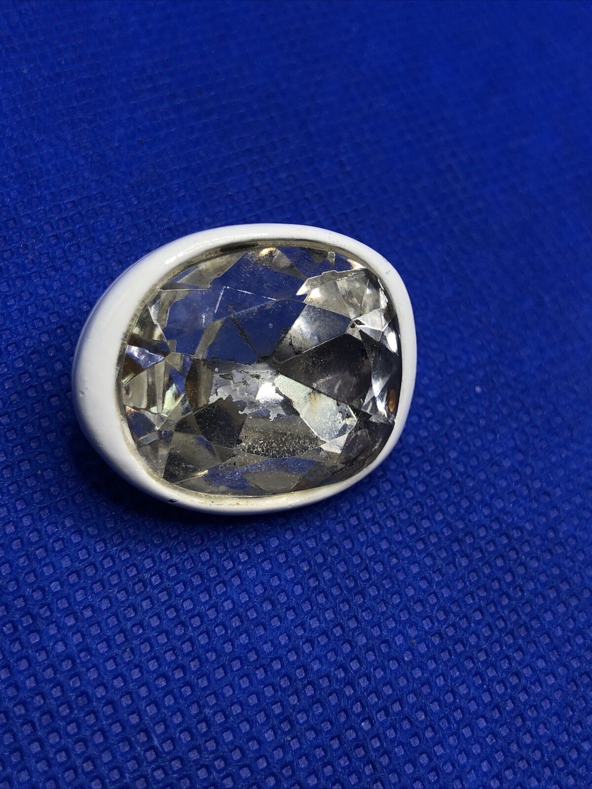 Kenneth Jay Lane White Metal Oval Faceted Crystal Statement Clip On Earrings