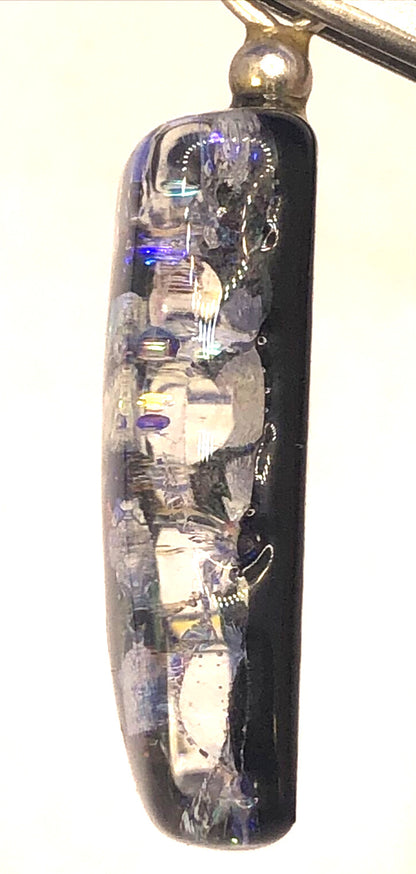 925 Sterling Silver Modernist  Multicolor Diachroic Glass Rectangle Pendant