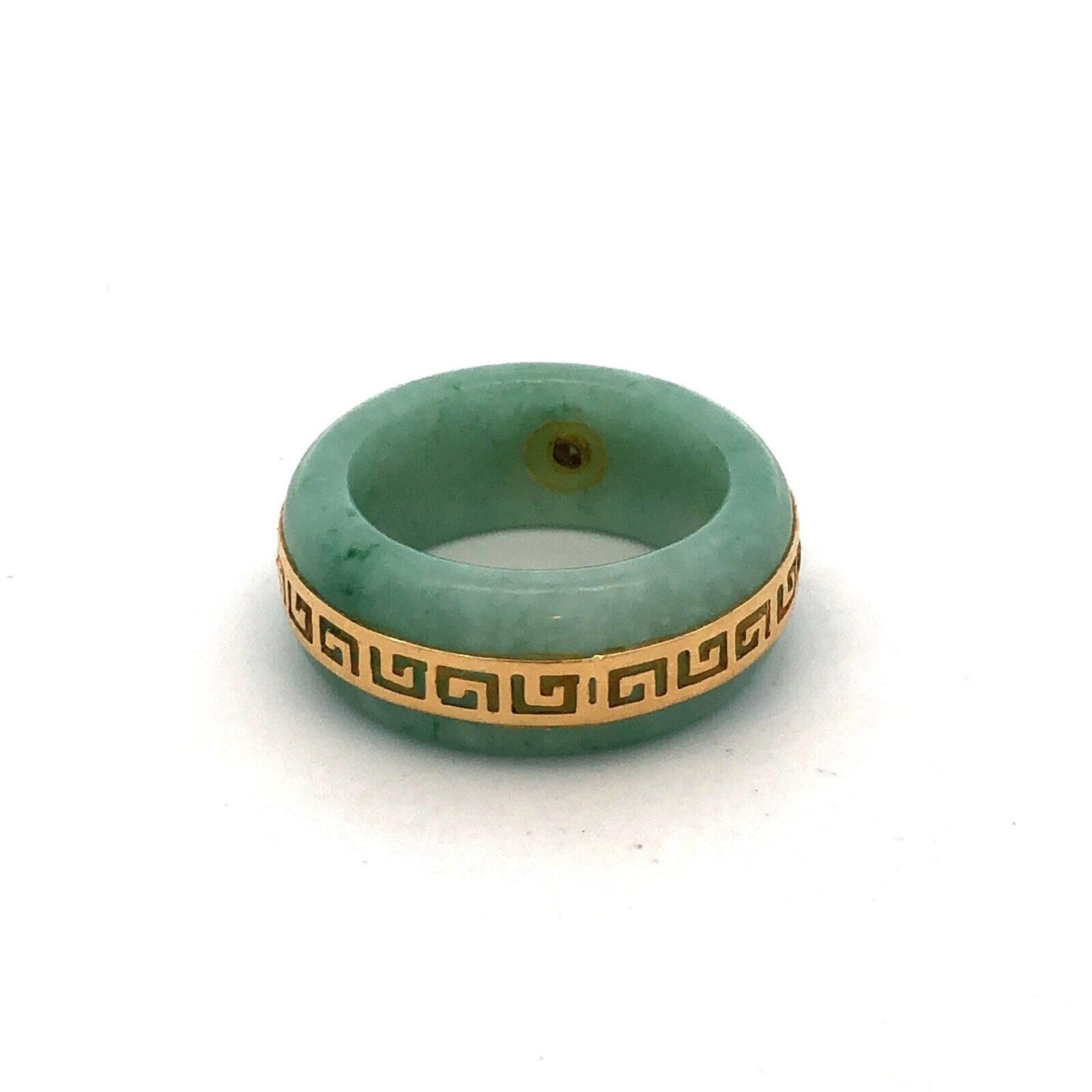 Vintage 14K Yellow Gold Green Jade Gemstone Chunky Stacking Wedding Band Ring