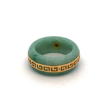 Vintage 14K Yellow Gold Green Jade Gemstone Chunky Stacking Wedding Band Ring