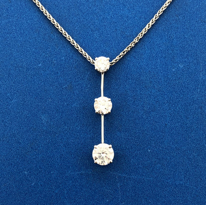 Designer Roberto Coin 18k White Gold Round Cut 3 Diamond Vertical 18" Necklace