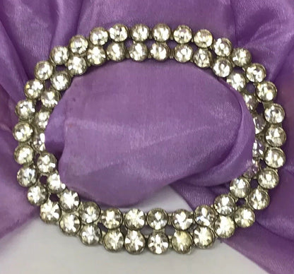 Vintage Runway Silver Tone Rhinestone Oval Statement Scarf Belt Slide Buckle