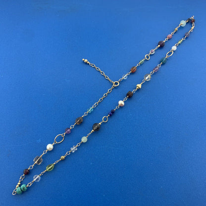Artisan Hand Made Gold-Filled Multi Gemstone Beaded Link Necklace