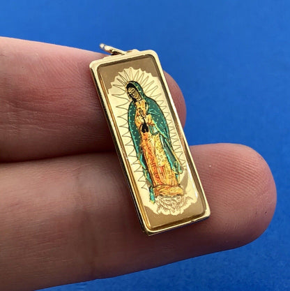 Estate Designer JTS 10K Yellow Gold Painted Mary Madonna Religious Charm Pendant