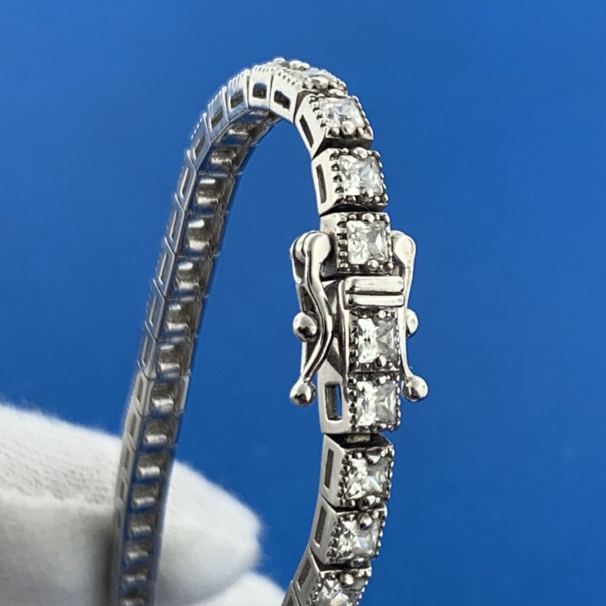 Designer SW 925 Sterling Silver Princess Cubic Zirconia CZ Tennis Bracelet