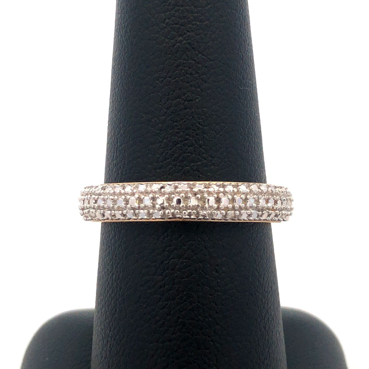 Designer R 925 Sterling Silver Vermeil Two Tone Diamond Textured Band Ring