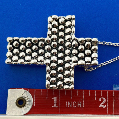 Sterling Silver 925 Intaglio Beaded Cross Religious Communion Pendant Necklace