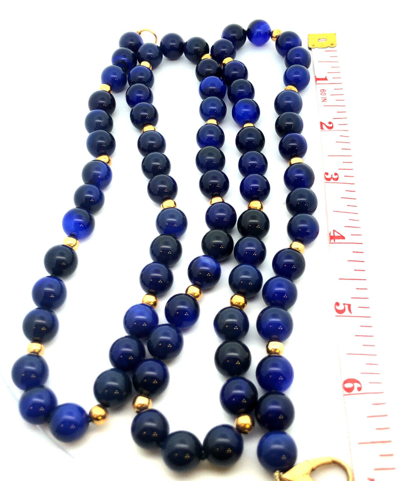 Vintage 14k Yellow Gold And Lapis Lazuli Beaded 38 Inch Statement Necklace