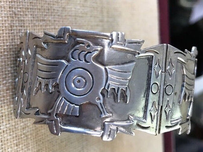 Mexico Sterling Silver 925 3D Peyote Design Four Panel Hinged Cuff Bracelet