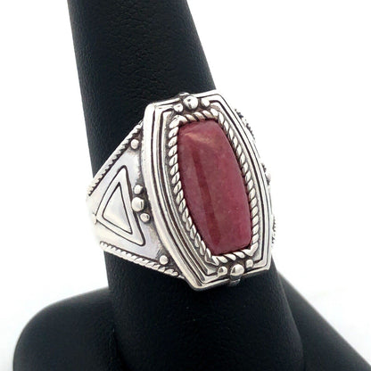 Native American 925 Sterling Silver Pink Jasper Heart Chakra Chunky Ring
