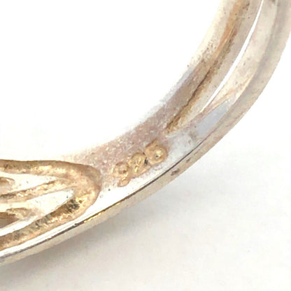 Designer 925 Sterling Silver Interlocked Hearts Modernist Bypass Size 7 Ring