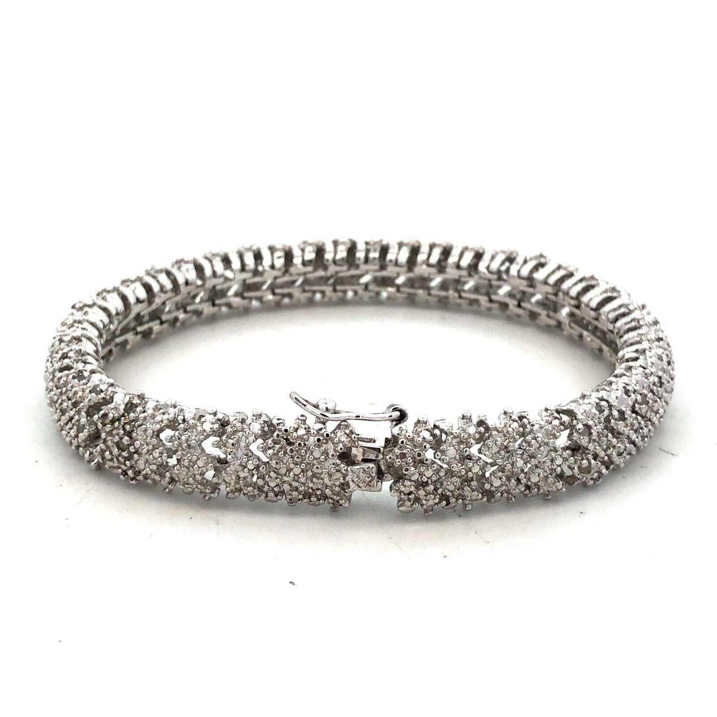Designer DBJ 925 Sterling Silver Round Diamond Cluster Tennis Bracelet