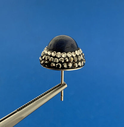 Retro Sterling Silver Lapis Lazuli Cubic Zirconia Marcasite Button Stud Earrings