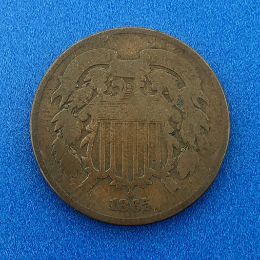 1865 P Bronze Two-Cent Piece Union Shield Short Lived Philadelphia Mint Coin