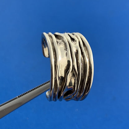 Sterling Silver 925 Wide Ribbon Textured Open Hoop Stud Earrings