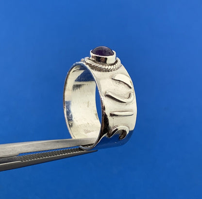 Designer Sterling Silver 925 Amethyst Cabochon February Band Cocktail Ring