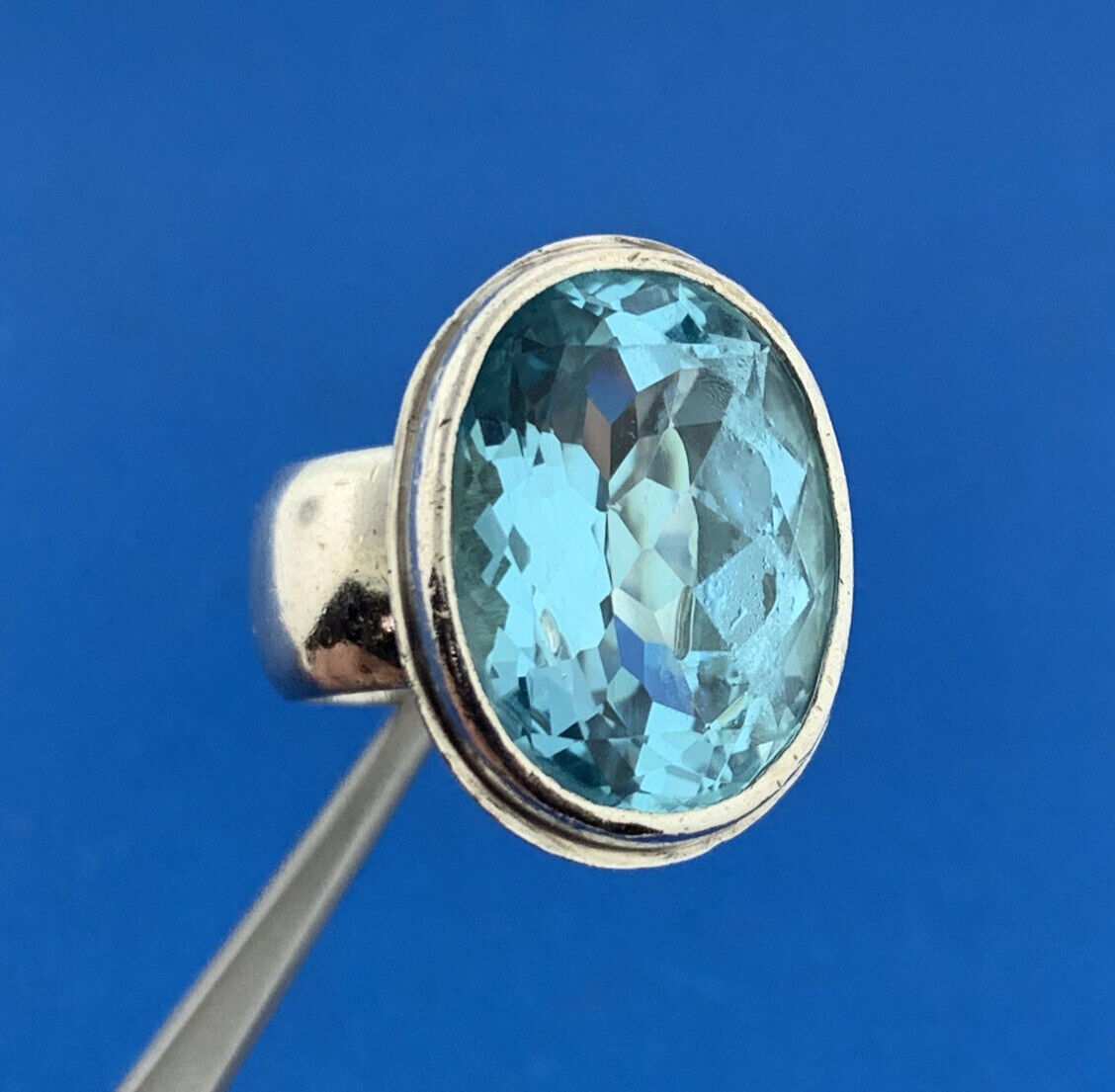 925 Sterling Silver Designer Blue Topaz Solitaire December Anniversary Ring