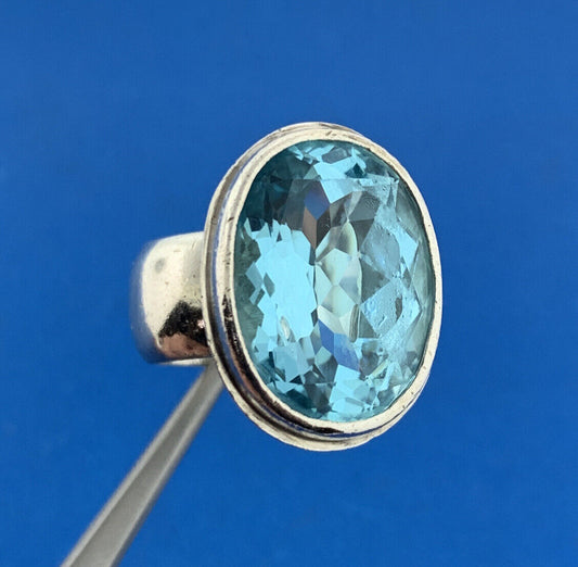 925 Sterling Silver Designer Blue Topaz Solitaire December Anniversary Ring