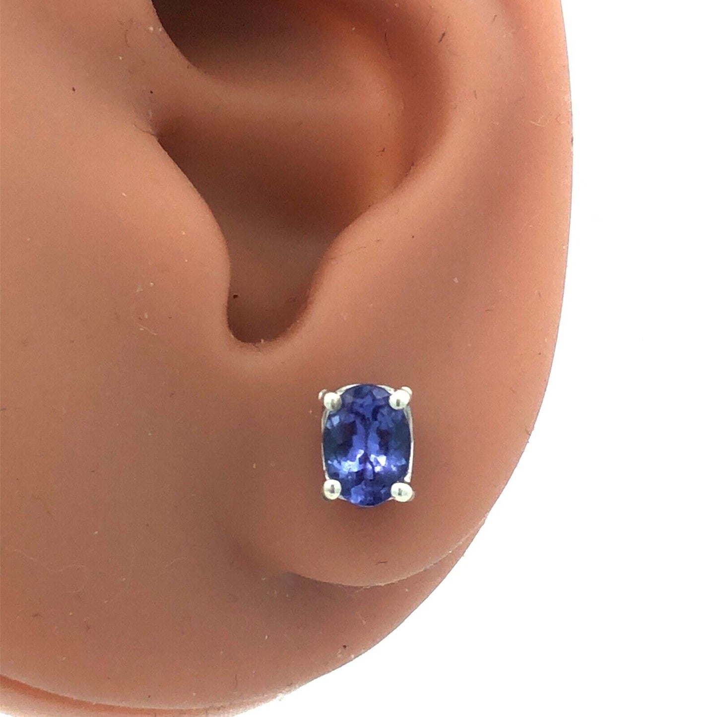 925 Sterling Silver Solitaire Oval Tanzanite Every Day Stud Earrings