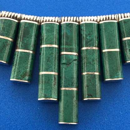 Estate Modernist 925 Sterling Silver 925 Malachite Abstract Statement Necklace