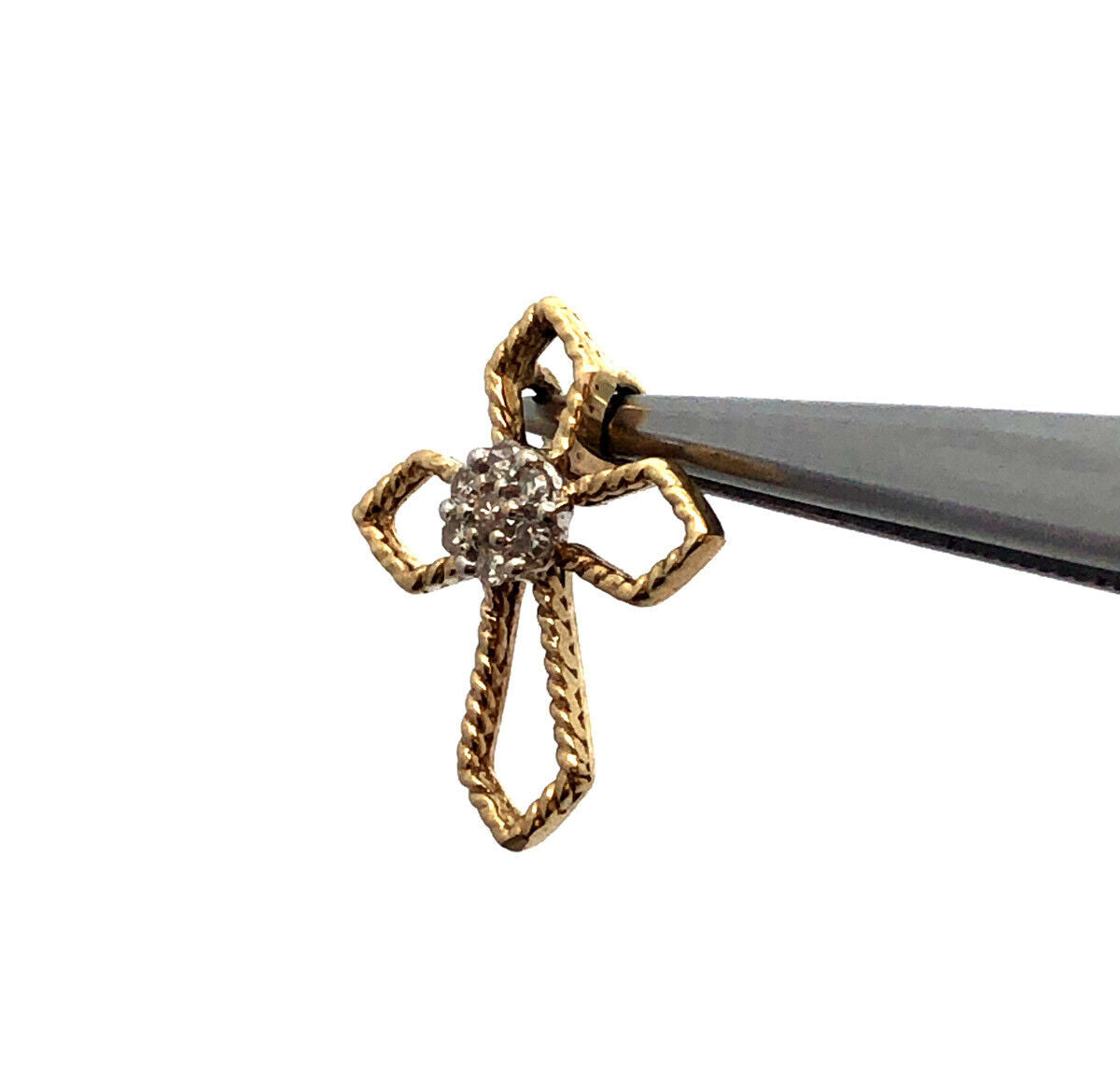 Designer SD 10K Yellow Gold Round Diamond Cluster Cross Religious Pendant