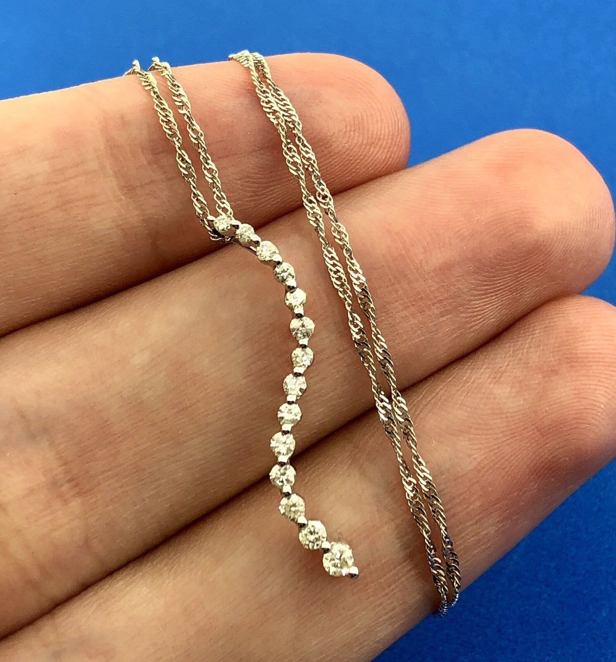 Designer 14K White Gold Diamond Love Infinity Eternity Bar Pendant Necklace