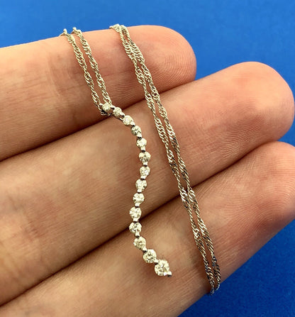 Designer 14K White Gold Diamond Love Infinity Eternity Bar Pendant Necklace