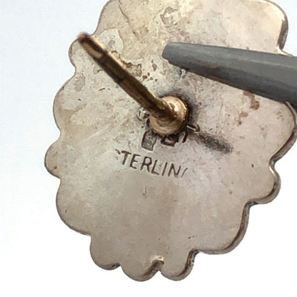 Vintage 925 Sterling Silver Oval Abalone Cabochon Beaded Scroll Stud Earrings