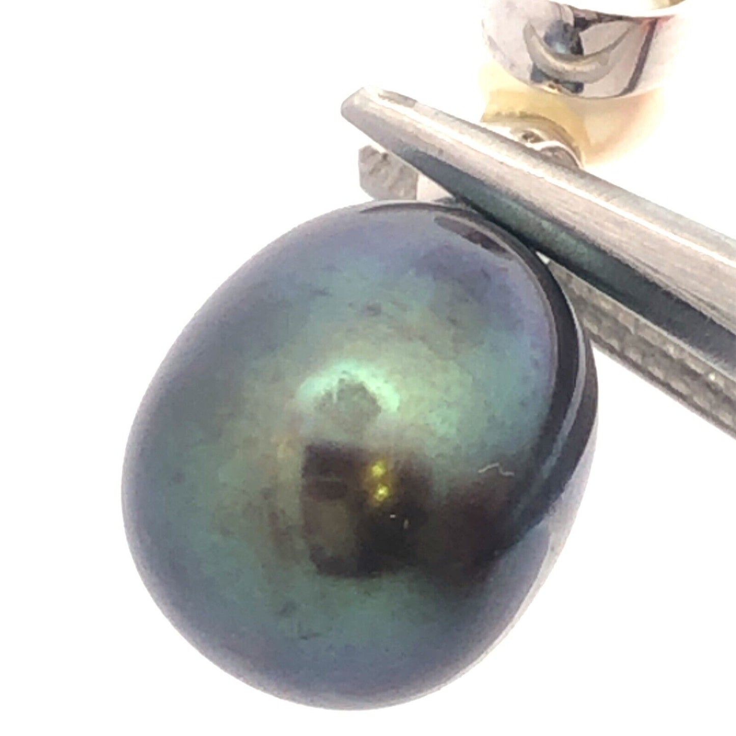 Designer 14K White Gold Black White Pearl Diamond Accented Drop Dangle Pendant